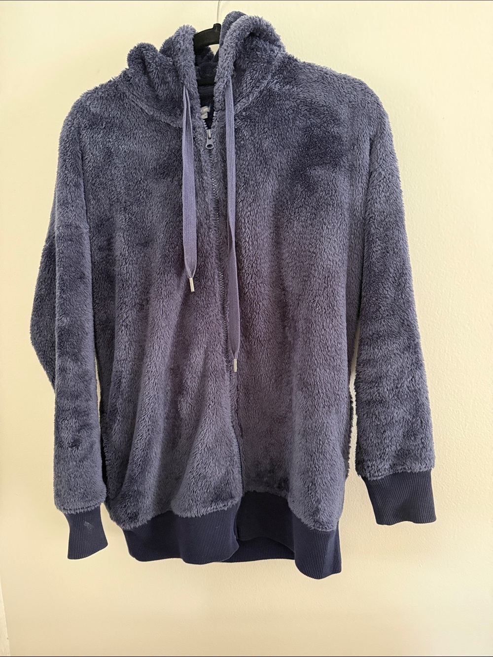 Plush Hooded Zip-Up Jacket in Navy